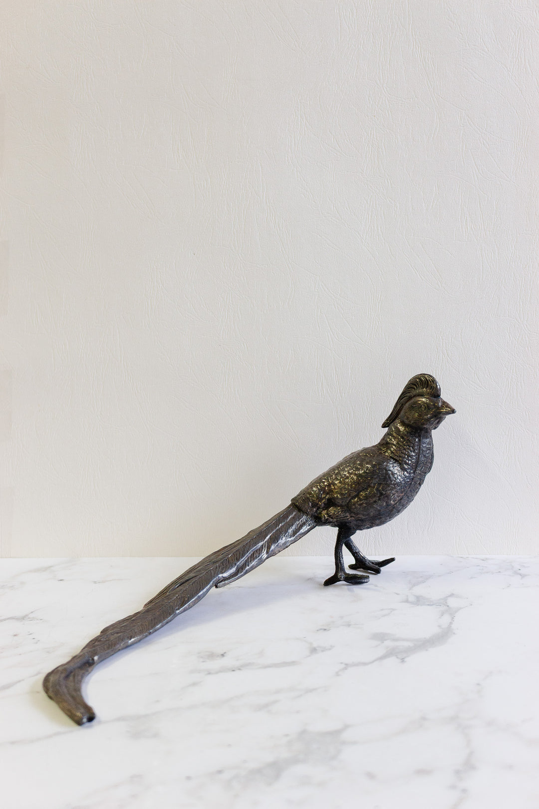 vintage french pair of large nickel-plated brass pheasants
