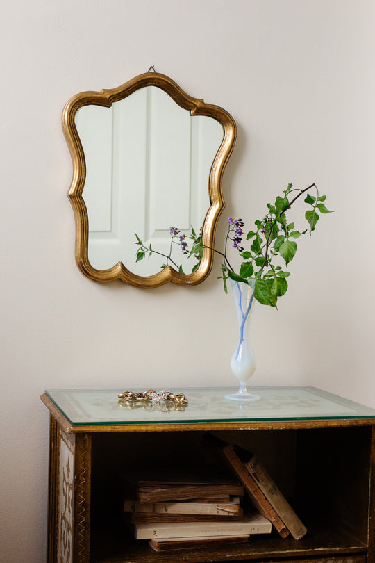1970s Italian rococo style gilt mirror with scalloped edge