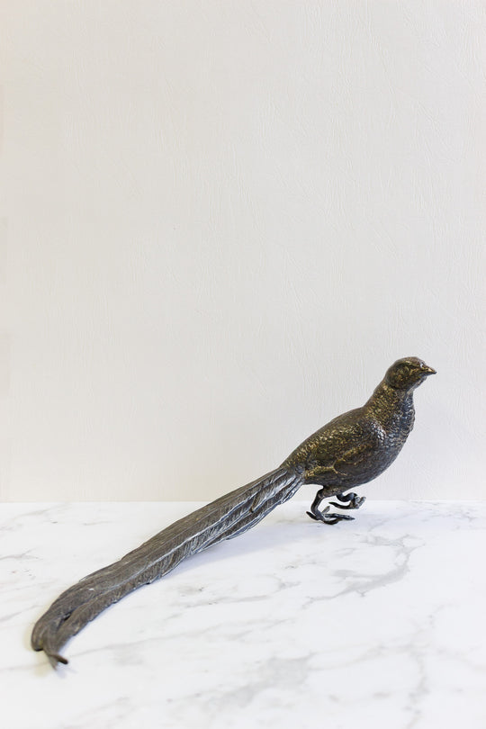 vintage french pair of large nickel-plated brass pheasants