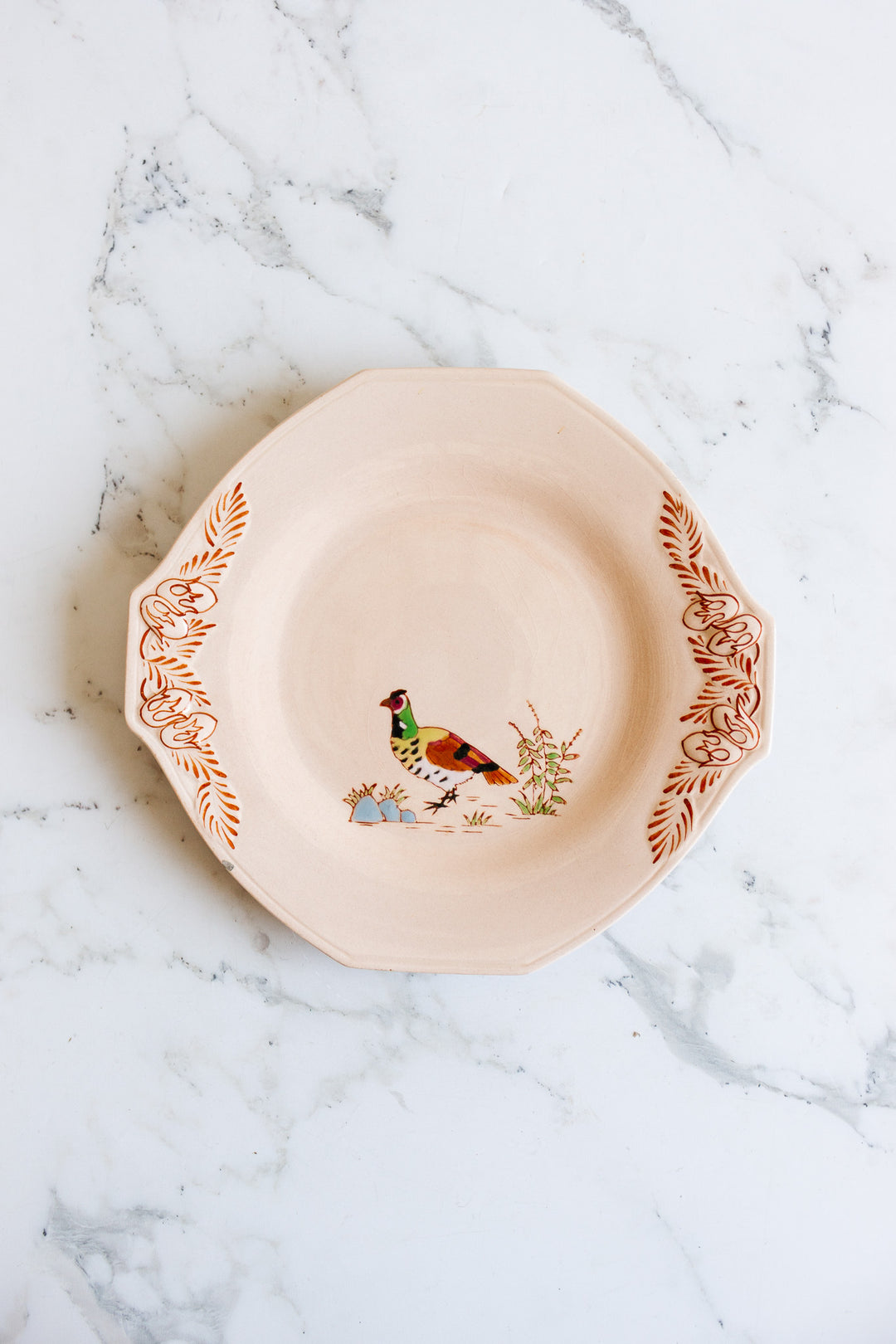 1930s art deco french émaux de longwy pink plate