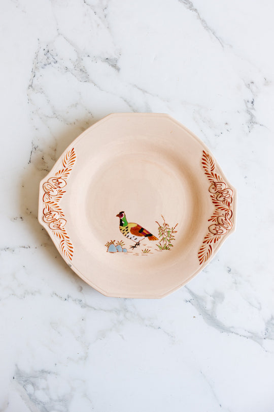 1930s art deco french émaux de longwy pink plate