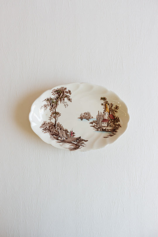 midcentury Johnson brothers oval dish from "the old mill" collection