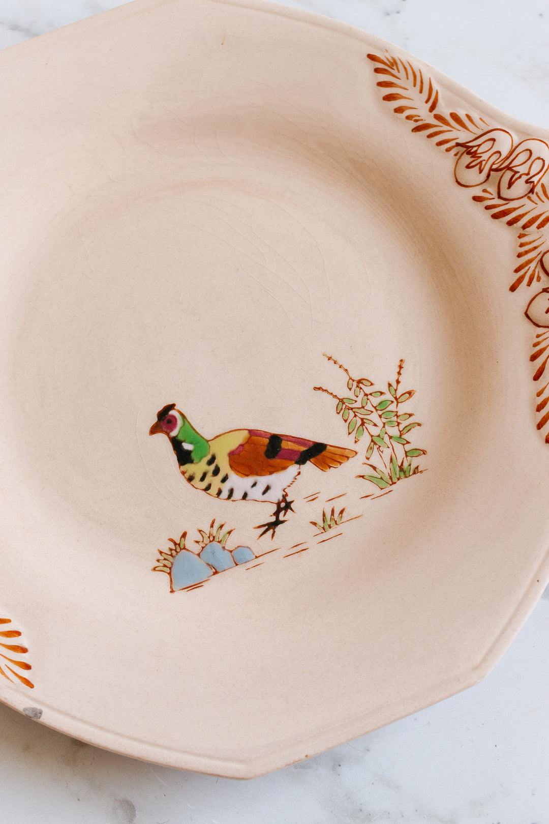 1930s art deco french émaux de longwy pink plate
