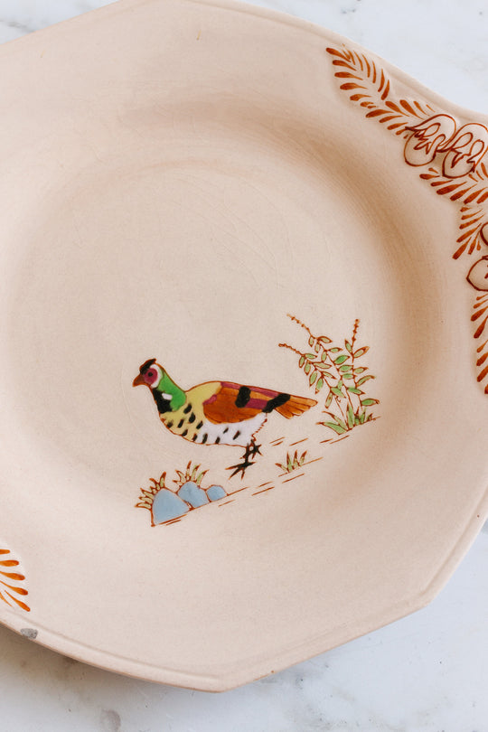 1930s art deco french émaux de longwy pink plate