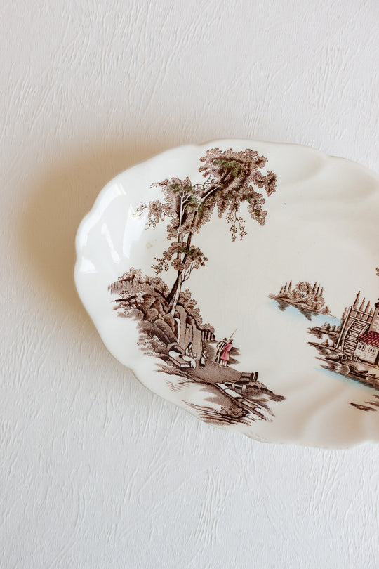 midcentury Johnson brothers oval dish from "the old mill" collection