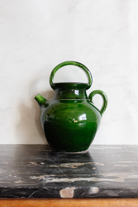 vintage french green glazed water vessel