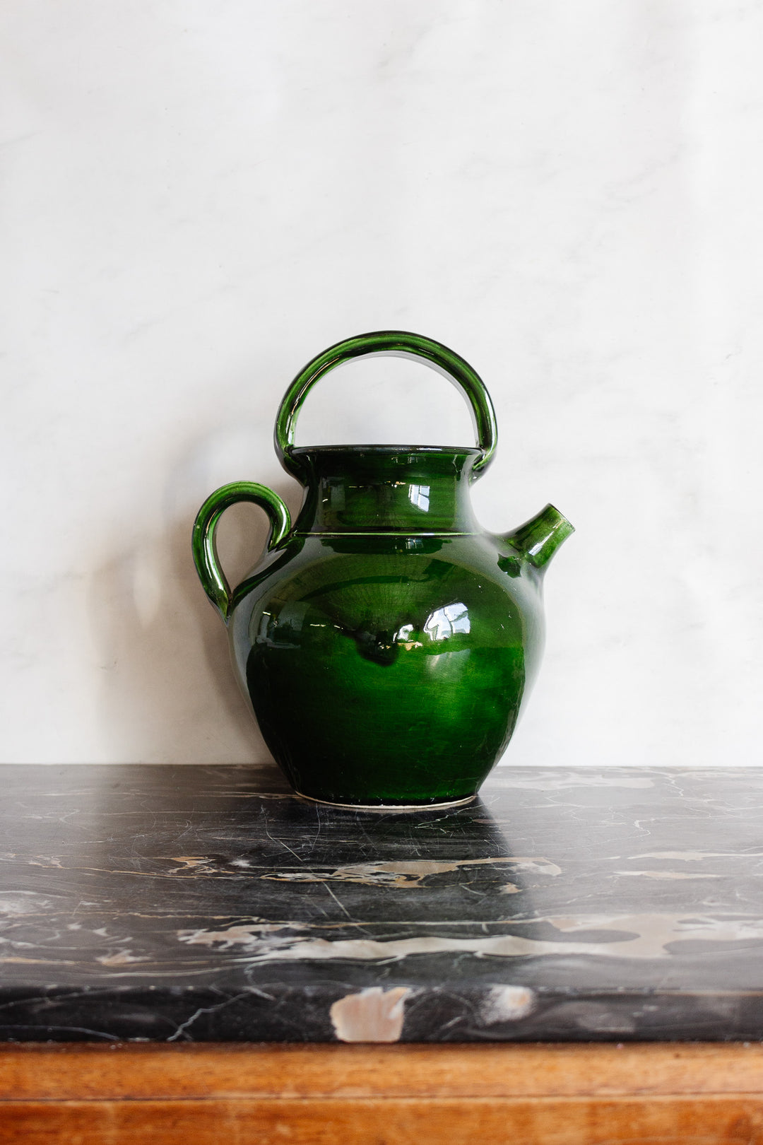 vintage french green glazed water vessel