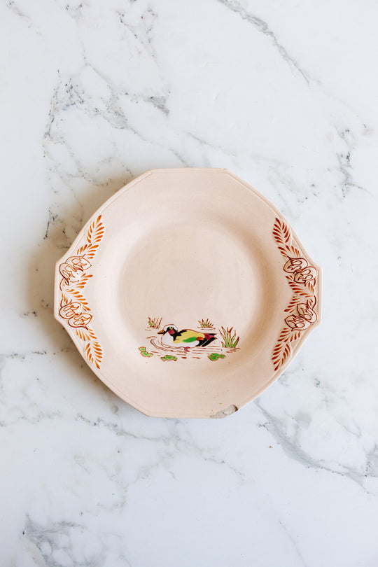 1930s art deco french émaux de longwy pink plate