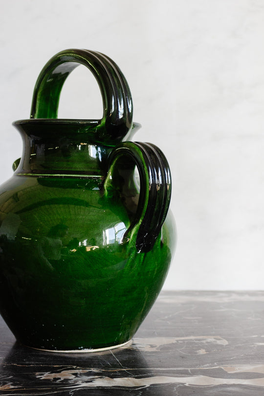 vintage french green glazed water vessel