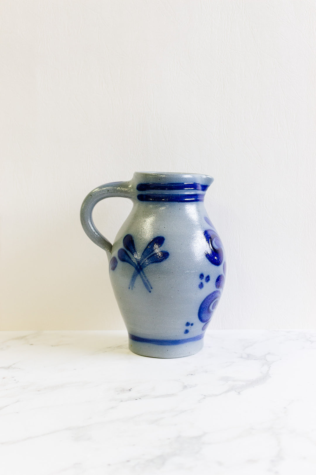 vintage german stoneware salt glazed cobalt blue pitcher ii