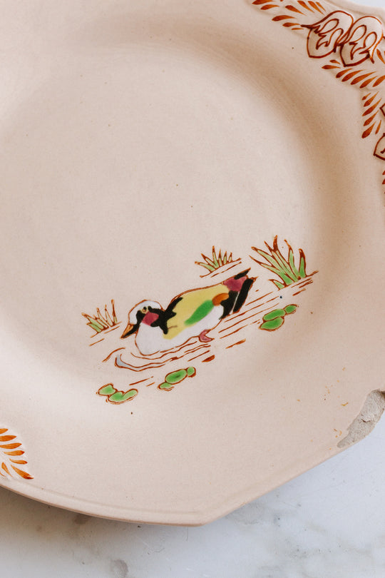 1930s art deco french émaux de longwy pink plate