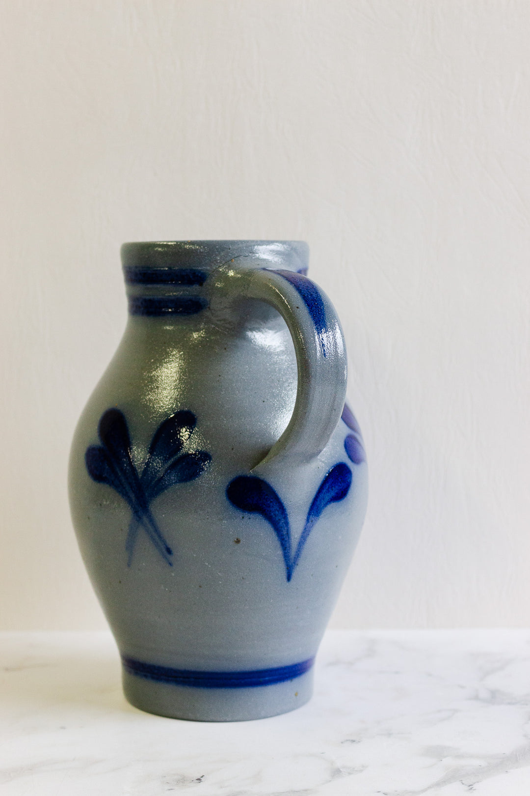vintage german stoneware salt glazed cobalt blue pitcher ii