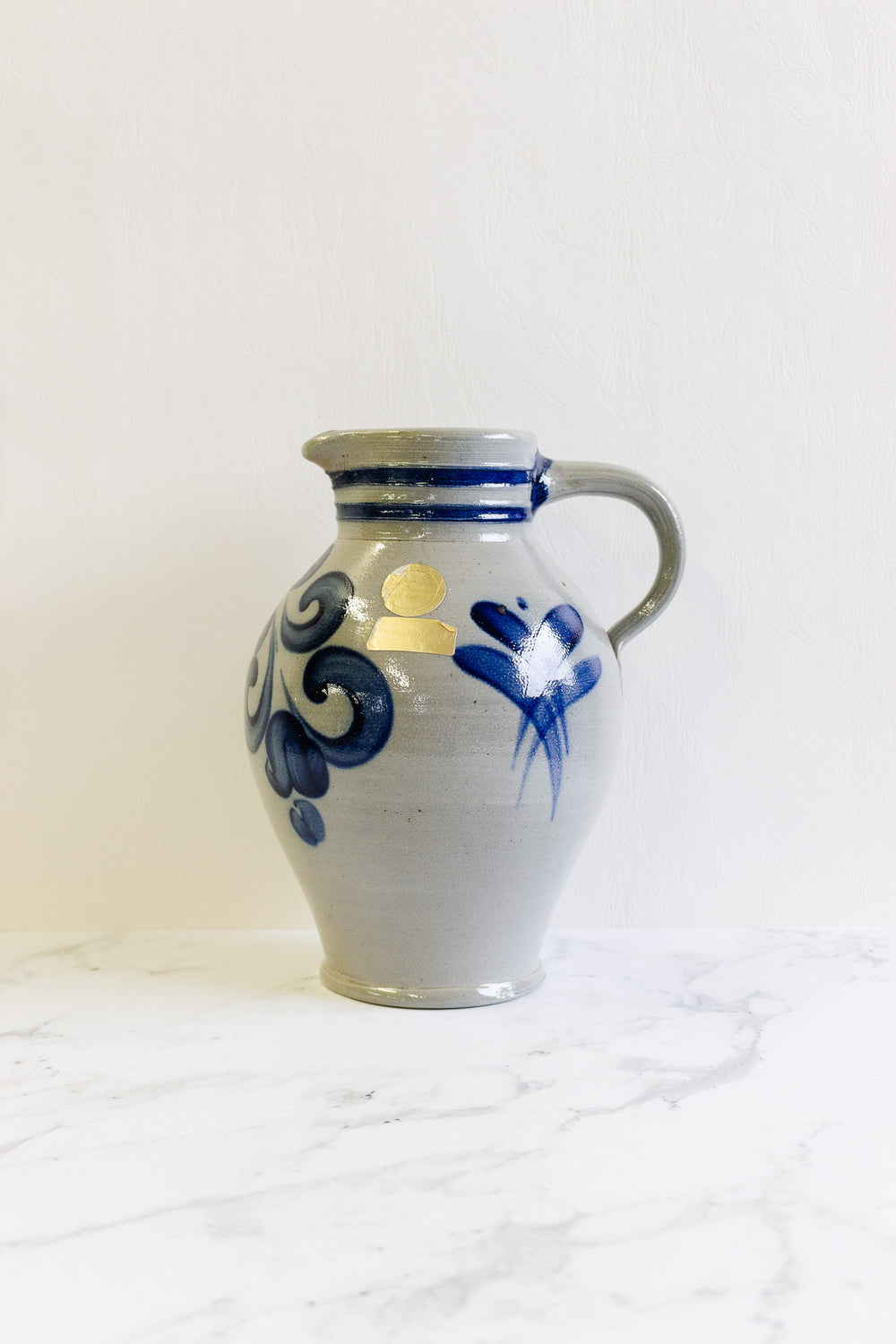 vintage german stoneware salt glazed cobalt blue pitcher i