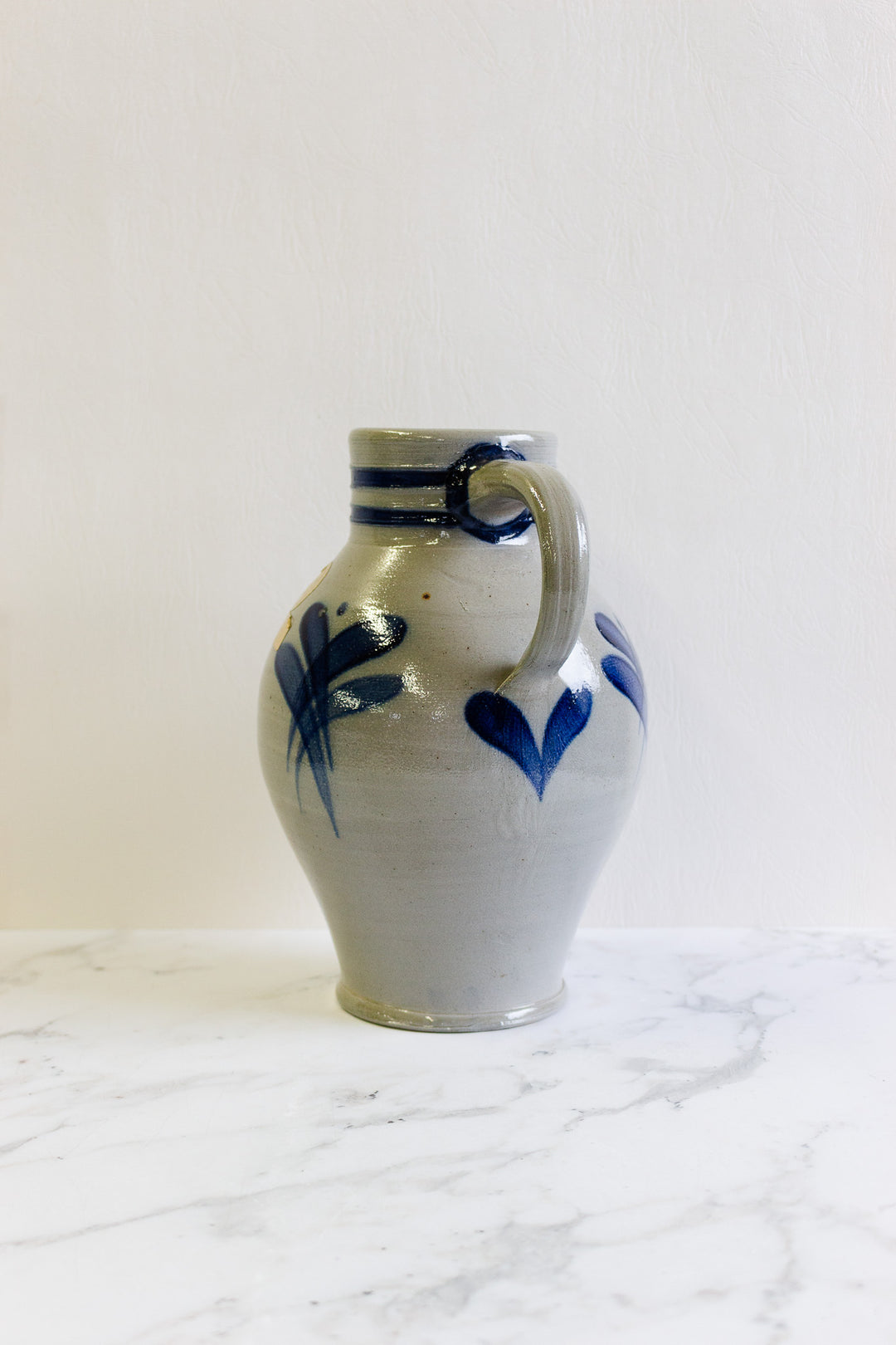 vintage german stoneware salt glazed cobalt blue pitcher i