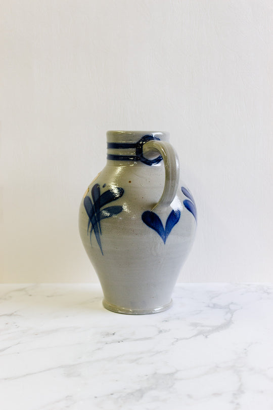 vintage german stoneware salt glazed cobalt blue pitcher i