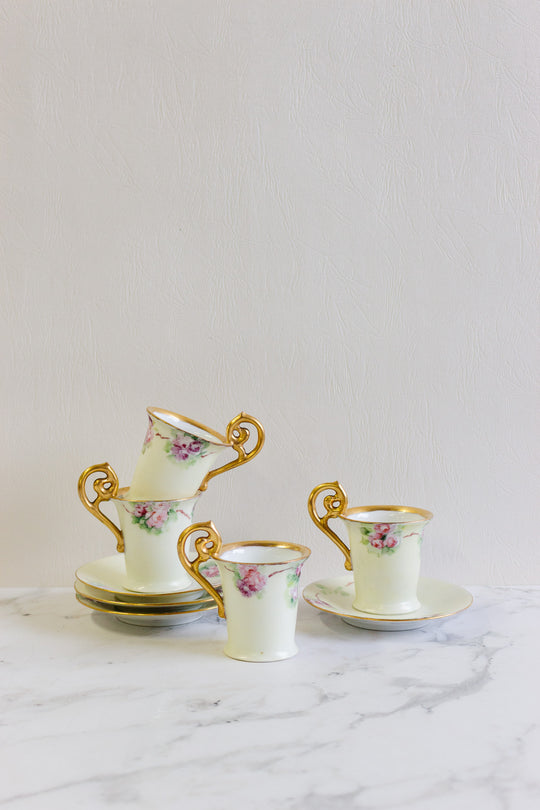 set of four 1930s rosenthal bavaria demitasse cups and saucers with 22k gold plating