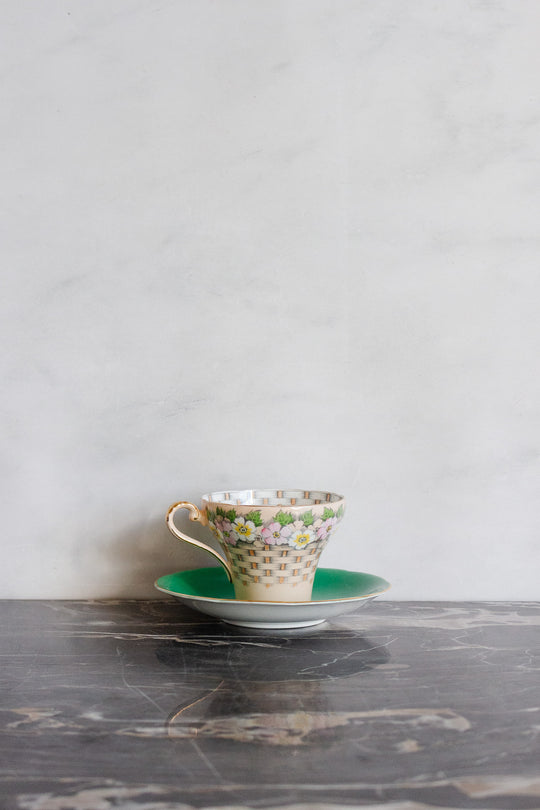 rare aynsley handpainted basketweave teacup and saucer
