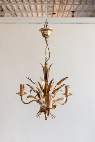 midcentury French “golden wheat” chandelier
