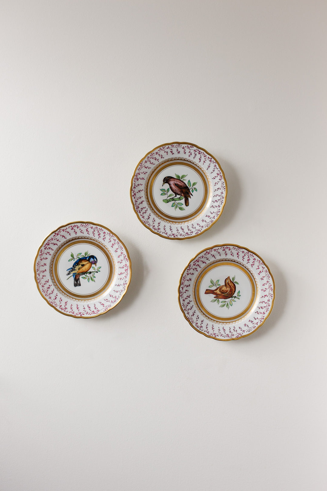 vintage italian sevres style hand painted bird plates, set of 3