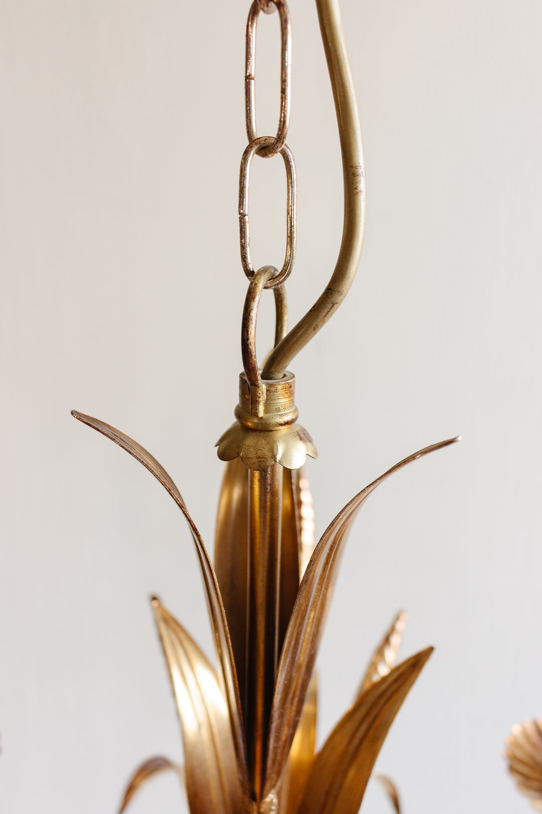 midcentury French “golden wheat” chandelier