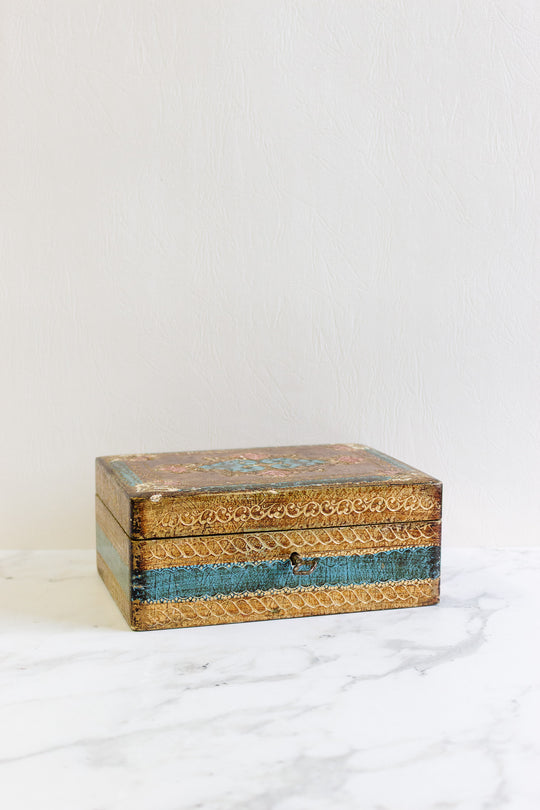 vintage italian florentine jewelry box with key
