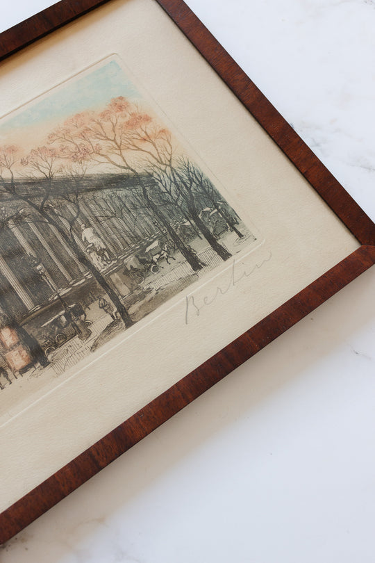 antique german etching of berlin