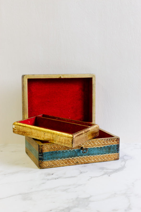 vintage italian florentine jewelry box with key
