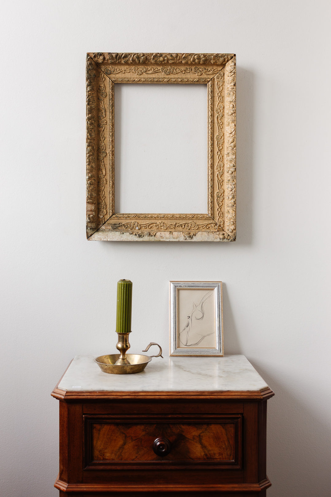 vintage french time worn wood and gesso gilt frame
