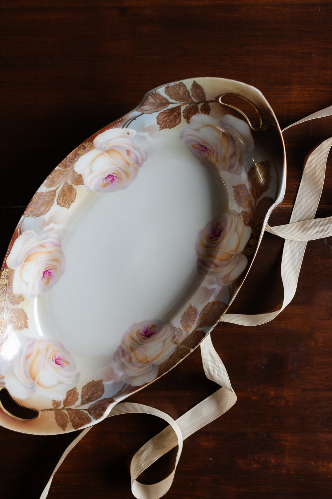 antique german floral painted relish dish
