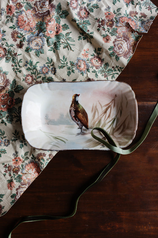 antique limoges hand painted quail dish circa 1900
