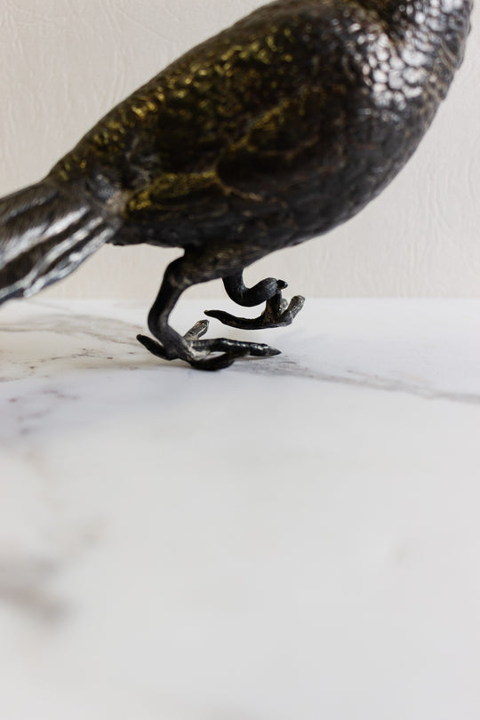 vintage french pair of large nickel-plated brass pheasants