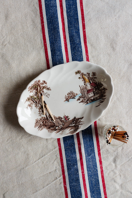 midcentury Johnson brothers oval dish from "the old mill" collection