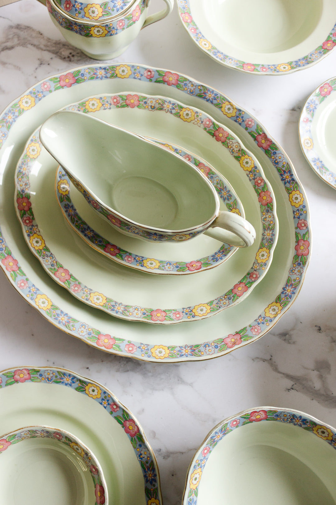 1930s grindley almond petal rainbow 28 piece dish set