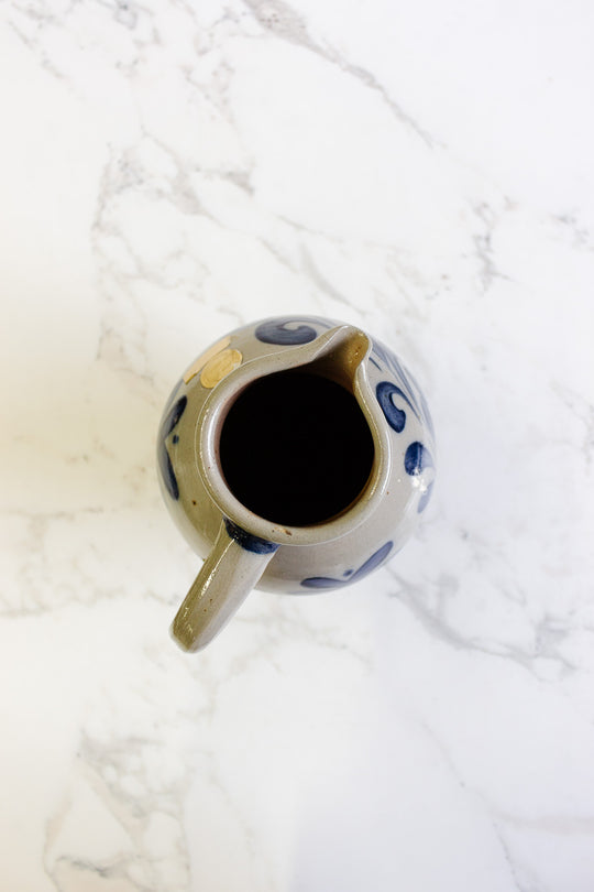 vintage german stoneware salt glazed cobalt blue pitcher i