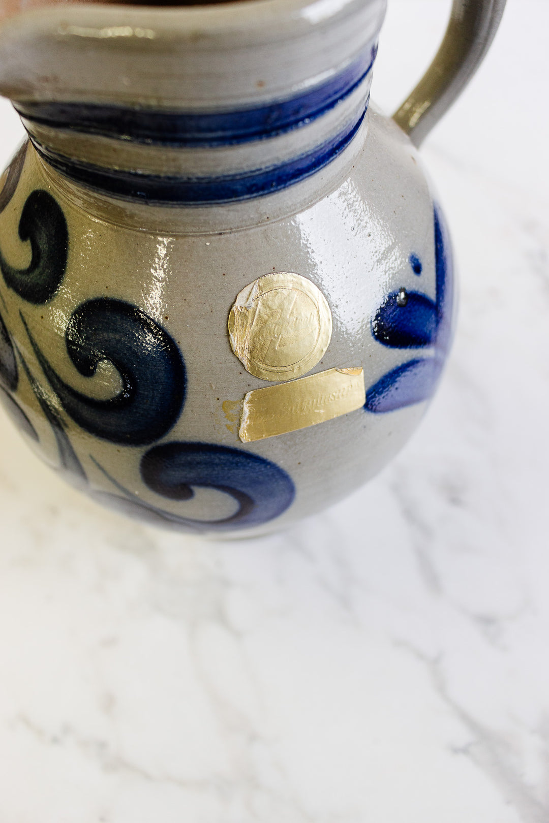 vintage german stoneware salt glazed cobalt blue pitcher i