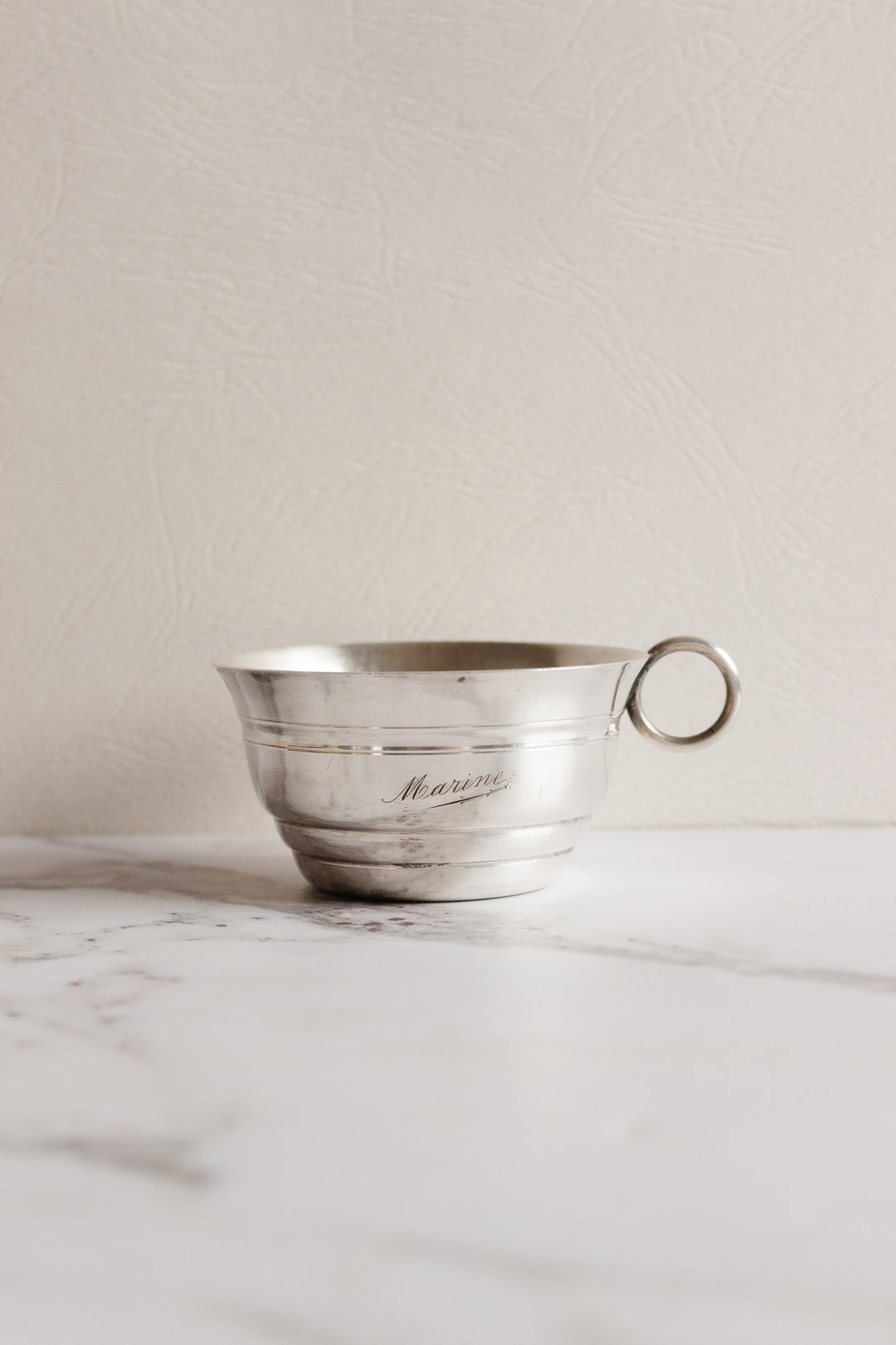 antique french silver monogrammed baptism tumbler