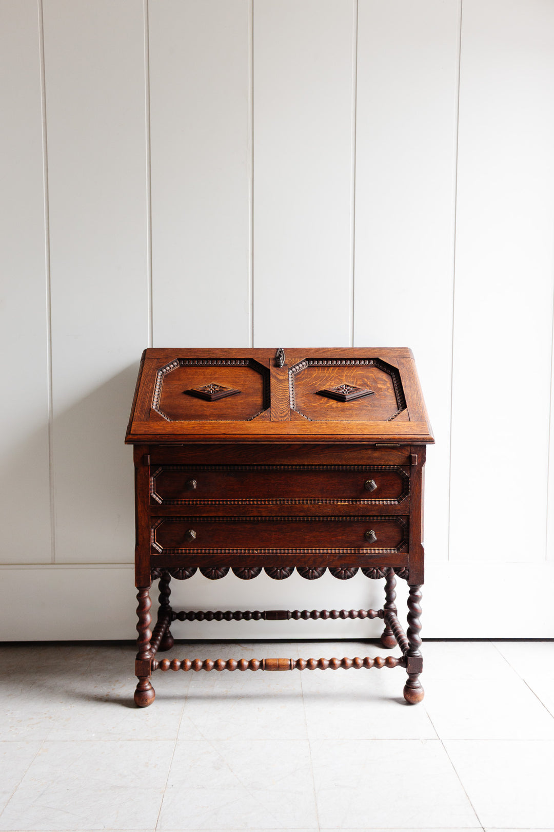 antique French louis xiii style carved walnut secretary
