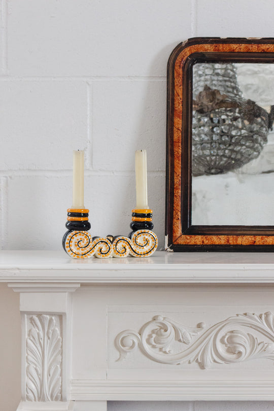 vintage french artisan made handpainted mantle candlestick