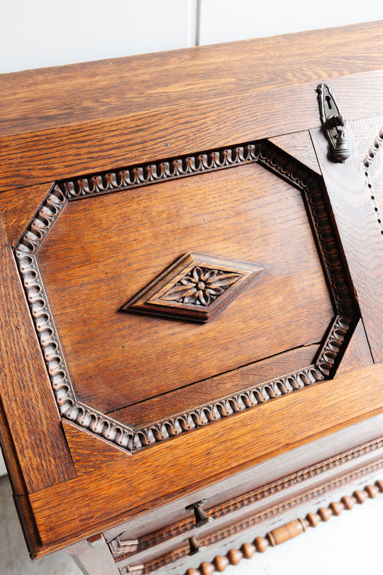 antique French louis xiii style carved walnut secretary