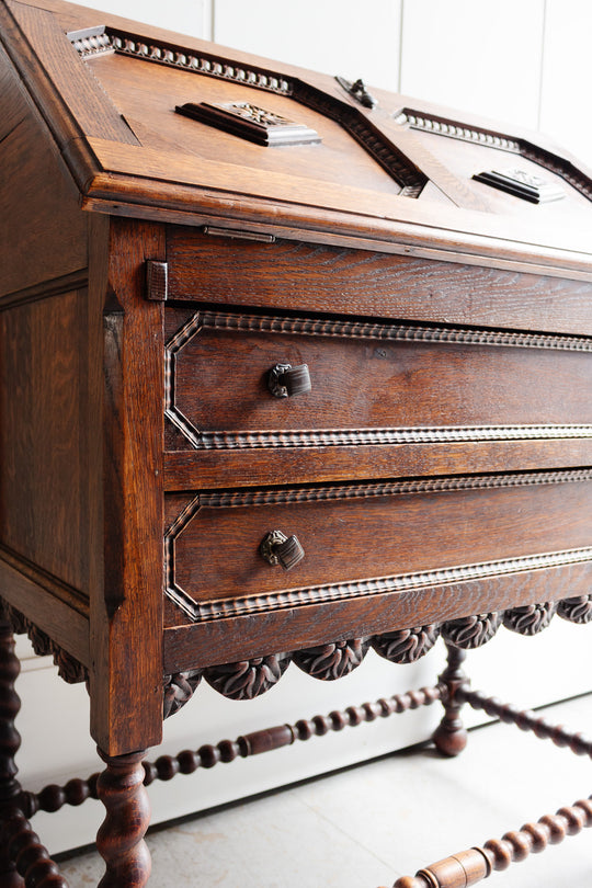 antique French louis xiii style carved walnut secretary