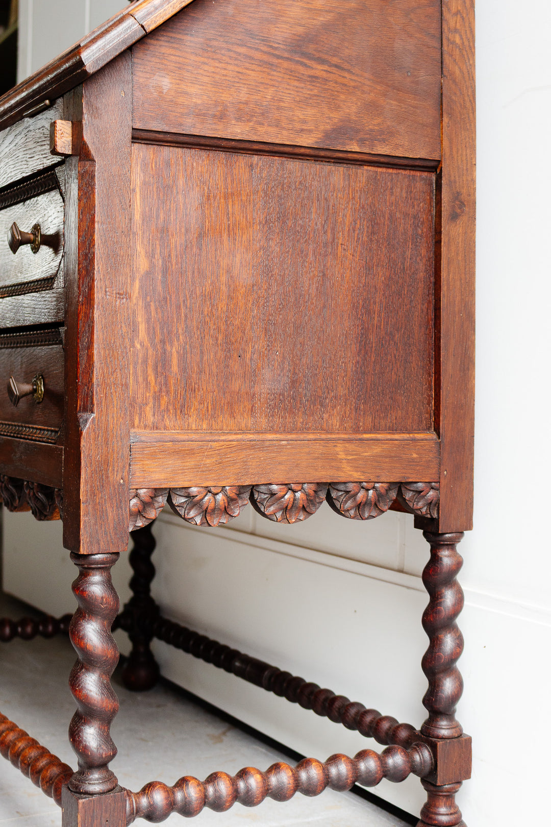 antique French louis xiii style carved walnut secretary
