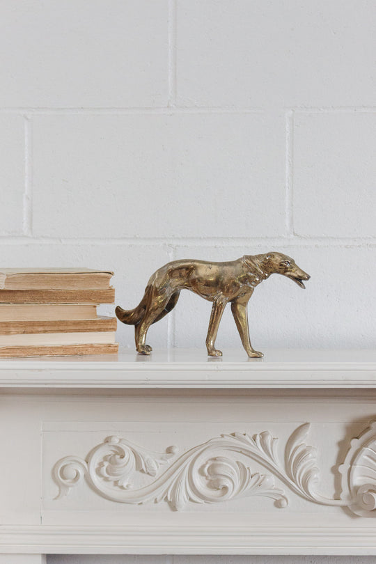 antique french borzoi brass dog