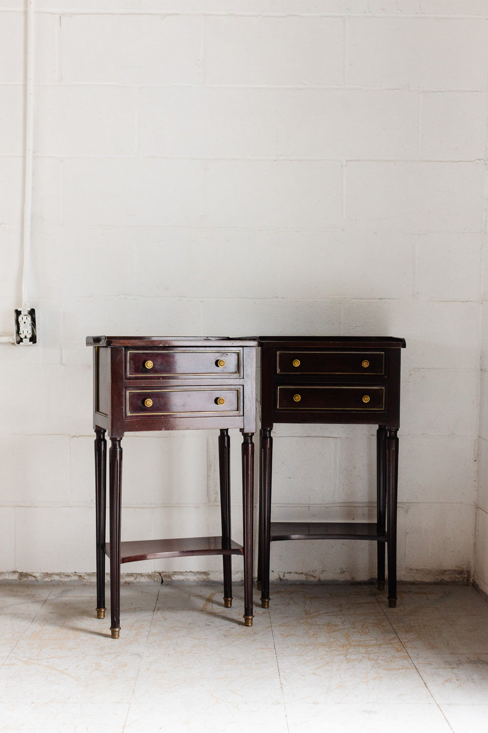 pair of vintage French Louis XVI mahogany night stands