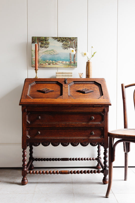 antique French louis xiii style carved walnut secretary