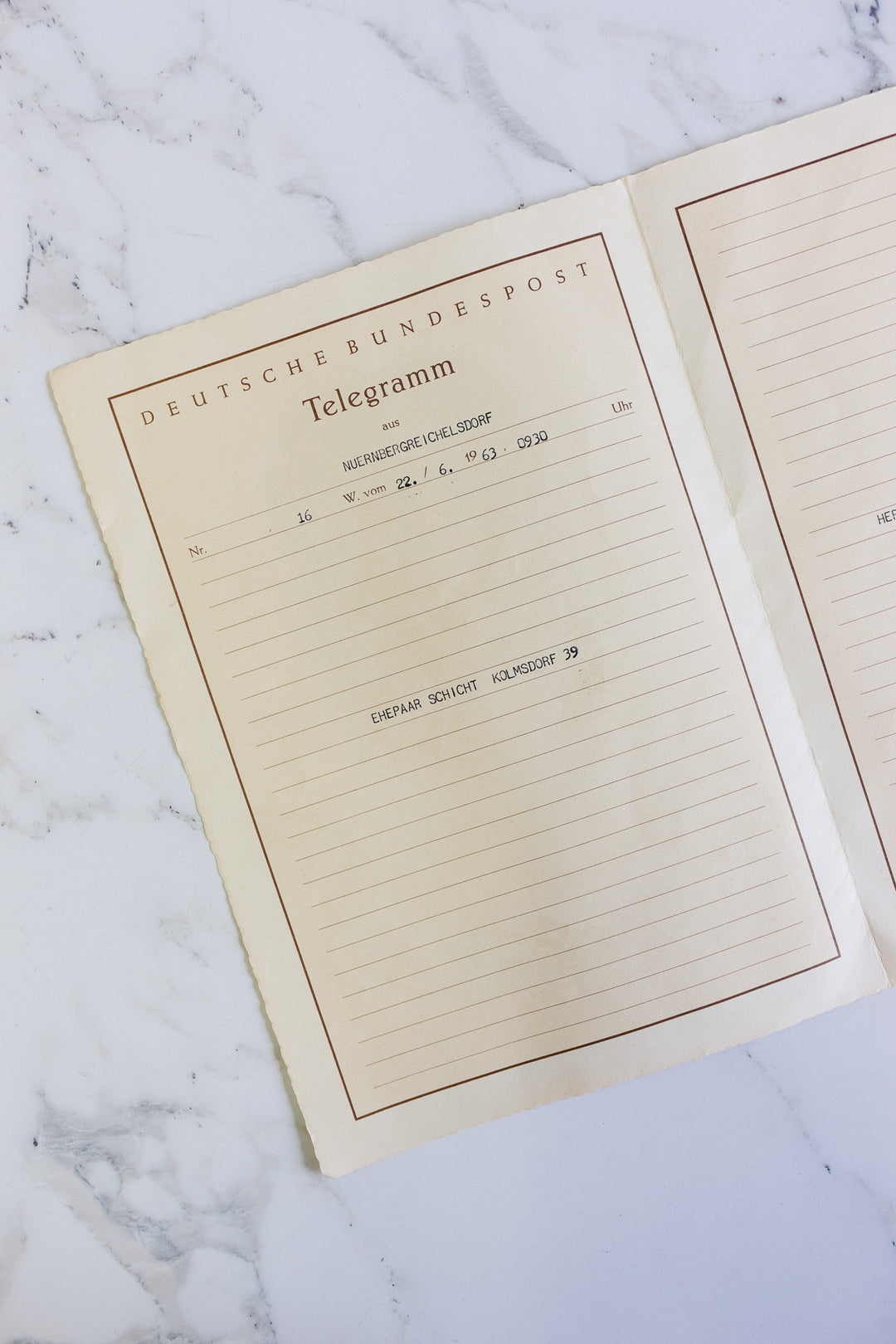 pair of 1963 german wedding telegrams