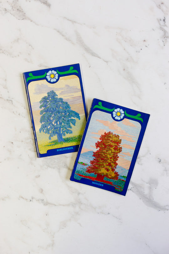 pair of bibliothek and notizen vintage german notebooks