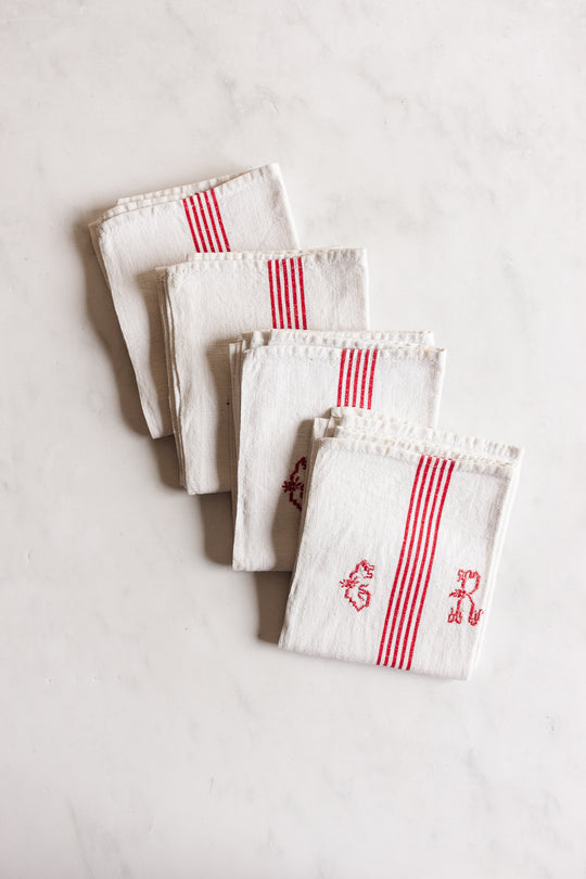 vintage french monogrammed kitchen towels, set of 2