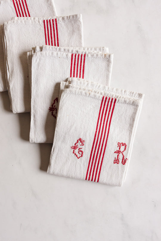 vintage french monogrammed kitchen towels, set of 2