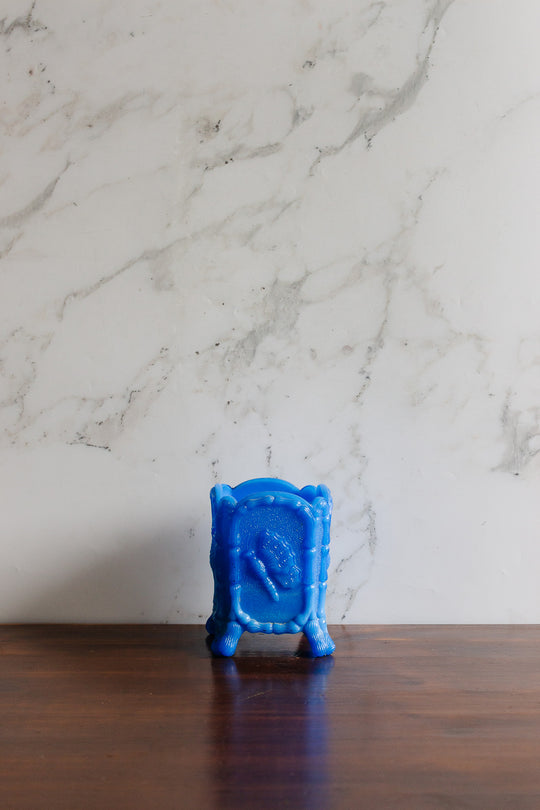 vintage french blue opaline "oiseau et papillon" glass vase