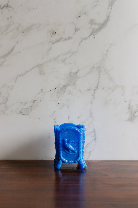 vintage french blue opaline "oiseau et papillon" glass vase